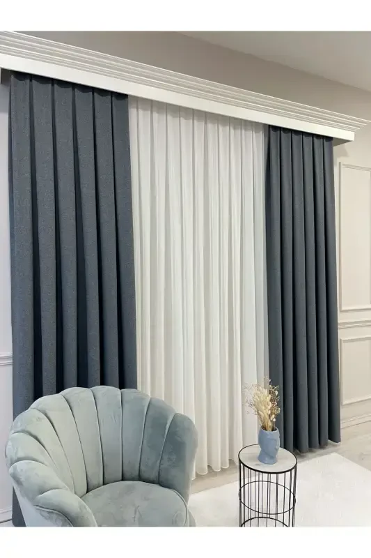 Mottled Grey Linen Look 1/3 Dense Pleated Curtain - Mottled Grey - 6