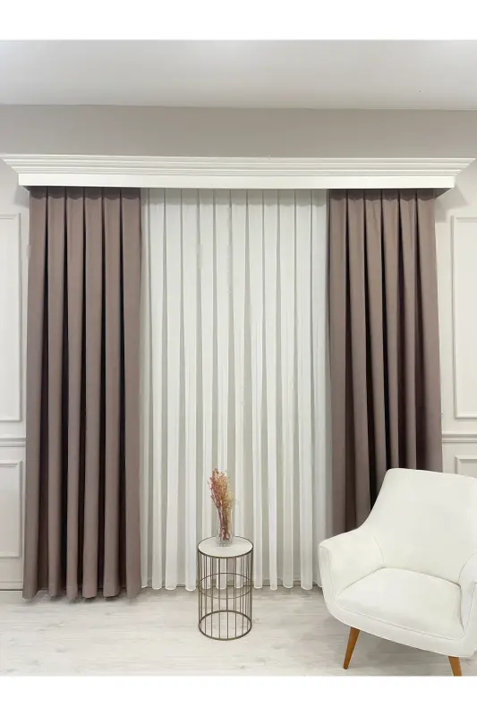 Mottled Milky Brown Linen Look 1/3 Dense Pleated Curtain-Mottled - 3