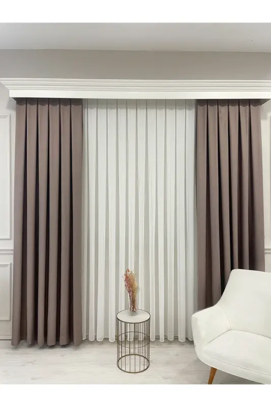 Mottled Milky Brown Linen Look 1/3 Dense Pleated Curtain-Mottled - 4