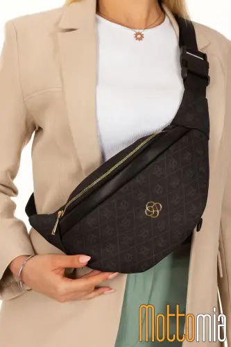 Mottomia Kahverengi Monogram Desenli Kadın Bel Çantası Vegan Deri Günlük Spor Çapraz Çanta - Kahverengi Monogram - NEWISH POLO (1)