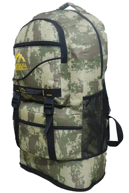 Mountainer 55+10 Litre Körüklü Siyah Su Geçirmez Çok Gözlü Seyahat-dağcı-kampçı Sırt Çantası - Kamuflaj - 2