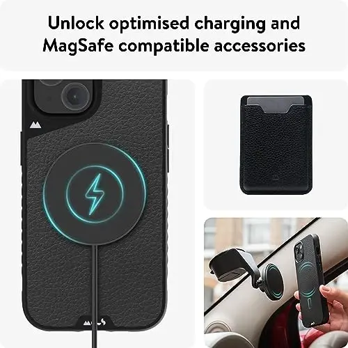 Mous for iPhone 15 Plus Case MagSafe Compatible - Limitless 5.0 - Black Leather - Protective iPhone 15 Plus Case - Shockproof Phone Cover - 5