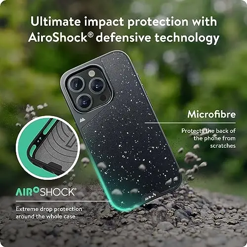 Mous for iPhone 15 Pro Case MagSafe Compatible - Limitless 5.0 - Speckled Black Fabric - Protective iPhone 15 Pro Case - Shockproof Phone Cover - 3