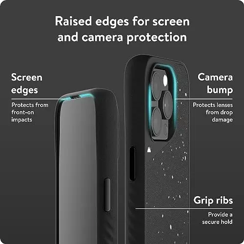 Mous for iPhone 15 Pro Case MagSafe Compatible - Limitless 5.0 - Speckled Black Fabric - Protective iPhone 15 Pro Case - Shockproof Phone Cover - 4