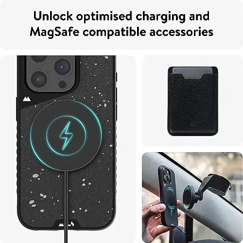 Mous for iPhone 15 Pro Case MagSafe Compatible - Limitless 5.0 - Speckled Black Fabric - Protective iPhone 15 Pro Case - Shockproof Phone Cover - 5