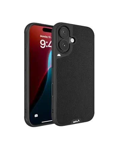 Mous for iPhone 16 Case MagSafe Compatible with Camera Control Button- Limitless 6.0 - Black Leather - Protective Shockproof Phone Cover - 1