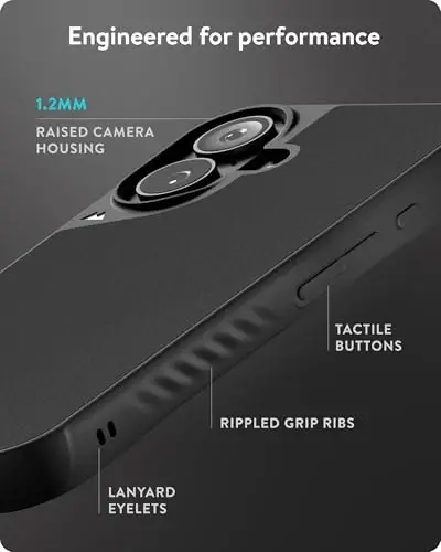 Mous for iPhone 16 Case MagSafe Compatible with Camera Control Button- Limitless 6.0 - Black Leather - Protective Shockproof Phone Cover - 5