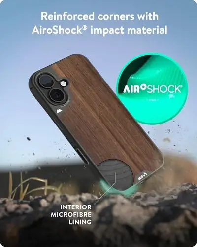 Mous for iPhone 16 Case MagSafe Compatible with Camera Control Button- Limitless 6.0 - Walnut - Protective Shockproof Phone Cover - 3