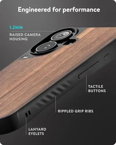 Mous for iPhone 16 Case MagSafe Compatible with Camera Control Button- Limitless 6.0 - Walnut - Protective Shockproof Phone Cover - 5