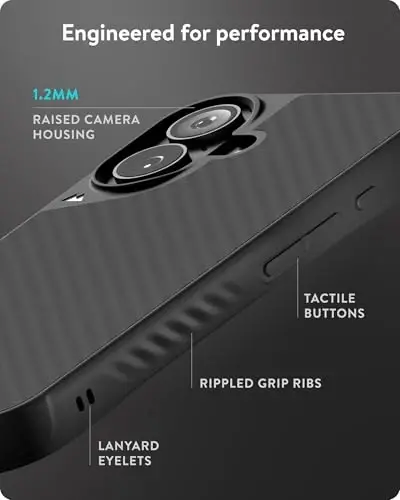 Mous for iPhone 16 Plus Case MagSafe Compatible with Camera Control Button- Limitless 6.0 - Carbon Fibre - Protective Shockproof Phone Cover - 5