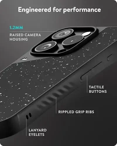 Mous for iPhone 16 Pro Max Case MagSafe Compatible - Limitless 6.0 - Speckled Black Fabric - Protective Shockproof Phone Cover - 5