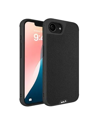 Mous for iPhone 16e Case 2025 MagSafe Compatible - Limitless 6.0 - Black Leather - Protective Shockproof Phone Cover 