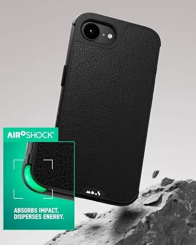 Mous for iPhone 16e Case 2025 MagSafe Compatible - Limitless 6.0 - Black Leather - Protective Shockproof Phone Cover - 2