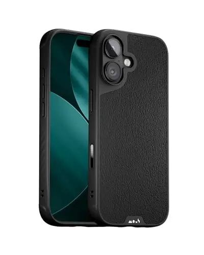 Mous for iPhone 17 Case, Compatible with MagSafe - Limitless - Protective Black Leather Cover for iPhone 17 - Shockproof, Full Camera Protection, Anti-Scratch Back, Black 