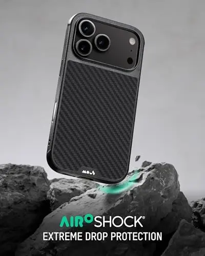 Mous for iPhone 17 Pro Case, Compatible with MagSafe - Limitless - Protective Carbon Fibre Cover for iPhone 17 Pro - Shockproof, Full Camera Protection, Anti-Scratch Back, Black - MOUS (1)
