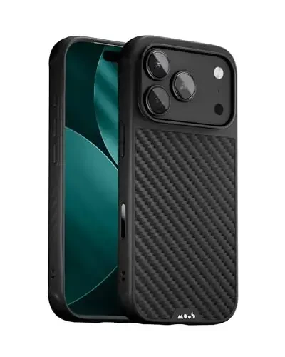 Mous for iPhone 17 Pro Max Case, Compatible with MagSafe - Limitless - Protective Carbon Fibre Cover for iPhone 17 Pro Max - Shockproof, Full Camera Protection, Anti-Scratch Back, Black - 1