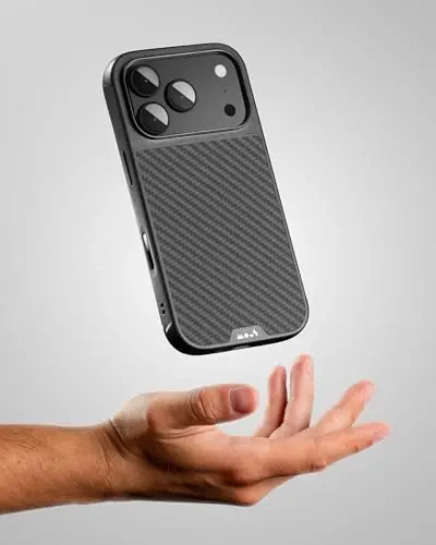 Mous for iPhone 17 Pro Max Case, Compatible with MagSafe - Limitless - Protective Carbon Fibre Cover for iPhone 17 Pro Max - Shockproof, Full Camera Protection, Anti-Scratch Back, Black - 4