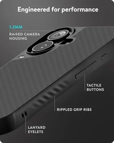 Mous for iPhone 16 Plus Case MagSafe Compatible with Camera Control Button- Limitless 6.0 - Carbon Fibre - Protective Shockproof Phone Cover - 5