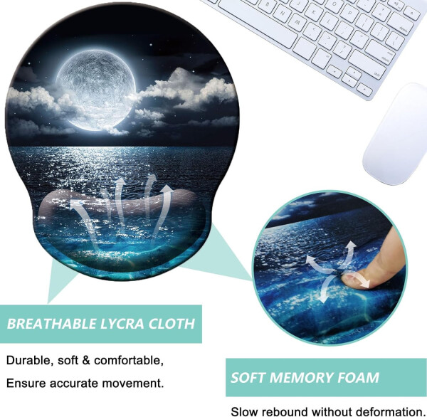 Mouse Pad with Wrist Support, Ergonomic Mouse Pad with Memory Foam Wrist Rest Cushion, Non-Slip Rubber Base Gaming Mice Pad for Home Office Computer Laptop, Moonlit Night - ‎ (1)