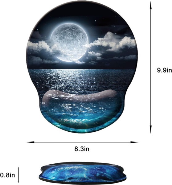 Mouse Pad with Wrist Support, Ergonomic Mouse Pad with Memory Foam Wrist Rest Cushion, Non-Slip Rubber Base Gaming Mice Pad for Home Office Computer Laptop, Moonlit Night - 5