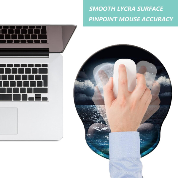 Mouse Pad with Wrist Support, Ergonomic Mouse Pad with Memory Foam Wrist Rest Cushion, Non-Slip Rubber Base Gaming Mice Pad for Home Office Computer Laptop, Moonlit Night - 6