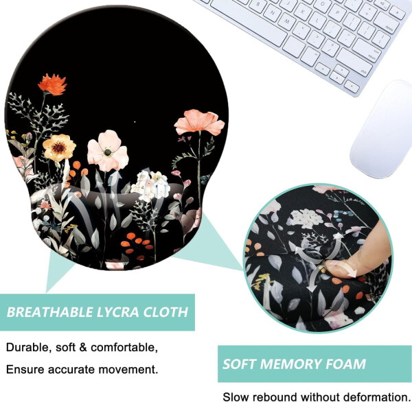 Mouse Pad with Wrist Support, Ergonomic Mouse Pad with Memory Foam Wrist Rest Cushion, Non-Slip Rubber Base Gaming Mice Pad for Home Office Computer Laptop, Moonlit Night - 9