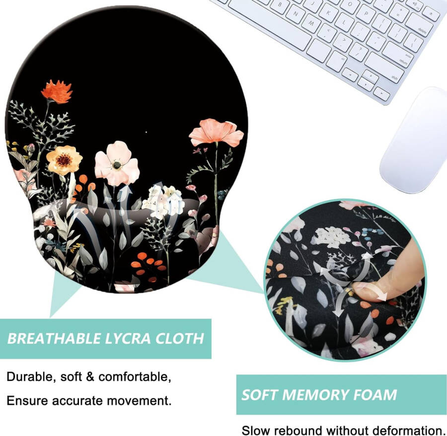 Mouse Pad with Wrist Support, Ergonomic Mouse Pad with Memory Foam Wrist Rest Cushion, Non-Slip Rubber Base Gaming Mice Pad for Home Office Computer Laptop, Moonlit Night - 9