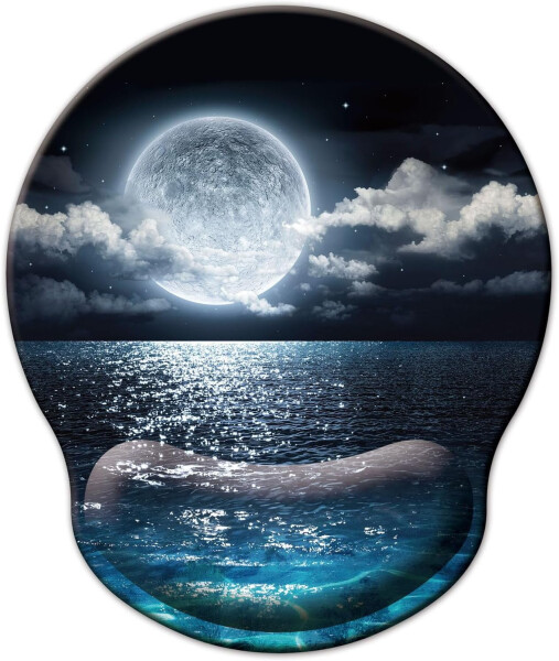 Mouse Pad with Wrist Support, Ergonomic Mouse Pad with Memory Foam Wrist Rest Cushion, Non-Slip Rubber Base Gaming Mice Pad for Home Office Computer Laptop, Moonlit Night - 14