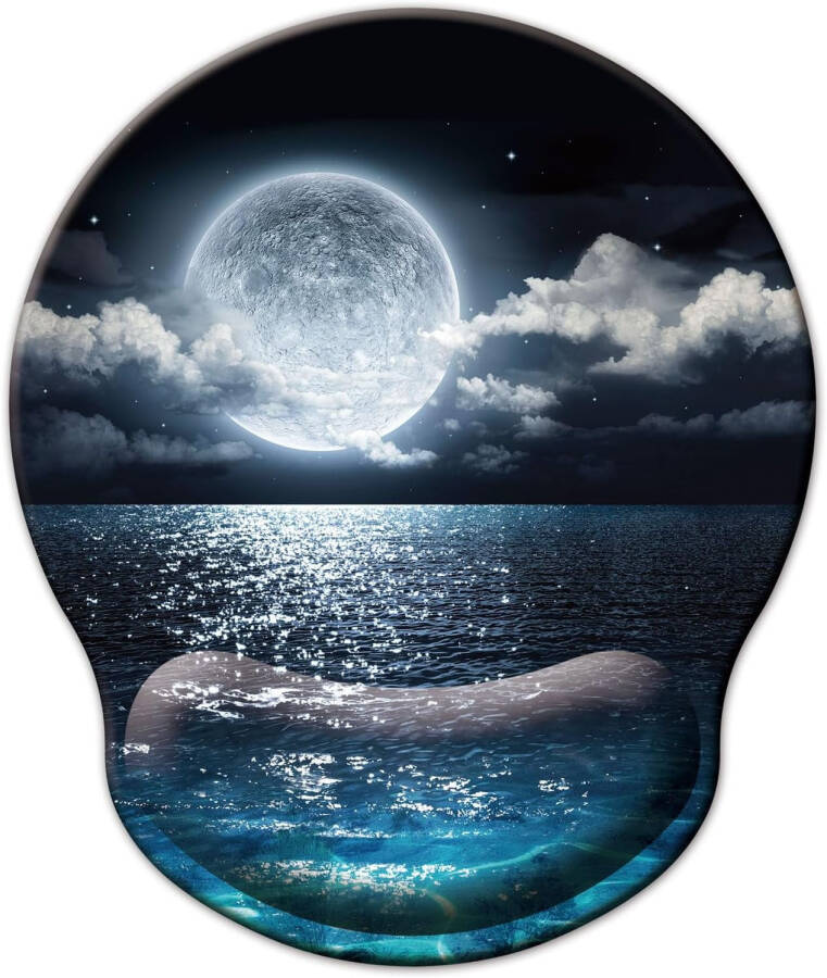 Mouse Pad with Wrist Support, Ergonomic Mouse Pad with Memory Foam Wrist Rest Cushion, Non-Slip Rubber Base Gaming Mice Pad for Home Office Computer Laptop, Moonlit Night - 14