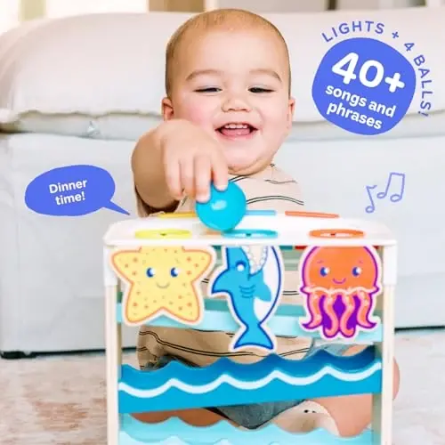 Move2Play, Wooden Ocean Friends | 30+ Fin-Tastic Songs & Phrases | Baby & Toddler Musical Toy | First Birthday Present for 1+ Year Old | Ages 6-24 Months | Boy & Girl Ball Drop Toy - 2