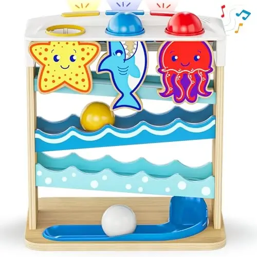 Move2Play, Wooden Ocean Friends, 1+ yoshdagi bolalar uchun interaktiv o'yinchoq, 6 oydan 12 oygacha, chaqaloq o'yinchoq, qizlar uchun 1 yoshli tug'ilgan kun sovg'asi, 9-12 oy, 6 7 8 9 10 12+ oy - MOVE2PLAY,