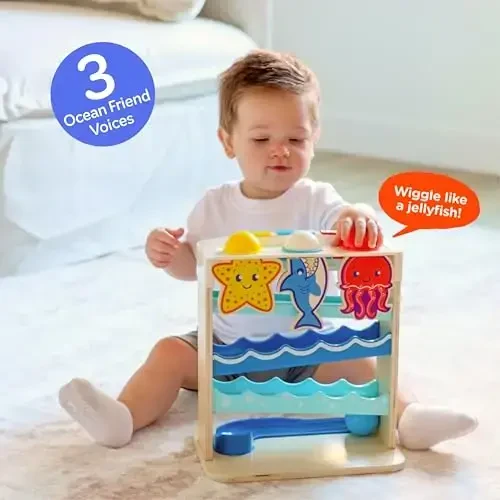 Move2Play, Wooden Ocean Friends, Interactive Toy for 1+ Year Olds, 6 to 12 Months, Baby Toy, 1 Year Old Birthday Gift for Girls, 9-12 Months, 6 7 8 9 10 12+ Months - 3