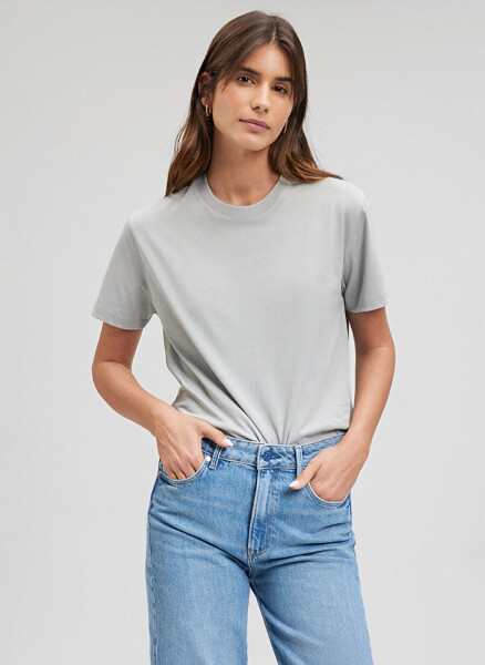 Movi rangli krujka yoki yoqasi bo'lgan kulrang ayollar T-ko'ylagi M1600965-70075-BASIC SHORT SLEEVE T - 8