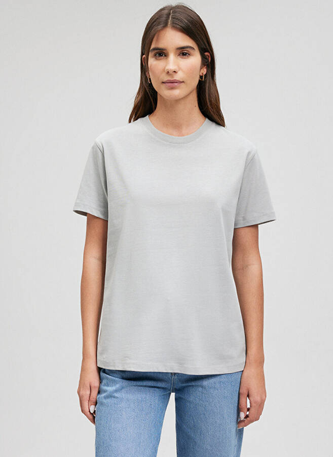 Movi rangli krujka yoki yoqasi bo'lgan kulrang ayollar T-ko'ylagi M1600965-70075-BASIC SHORT SLEEVE T - 9