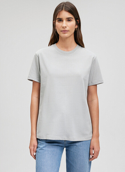 Movi rangli krujka yoki yoqasi bo'lgan kulrang ayollar T-ko'ylagi M1600965-70075-BASIC SHORT SLEEVE T - 3