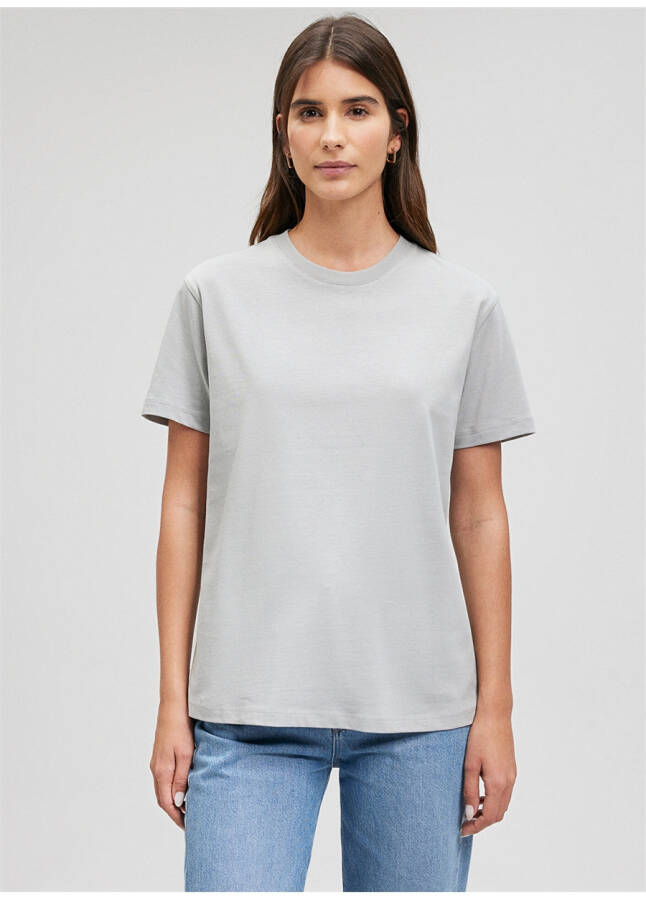 Movi rangli krujka yoki yoqasi bo'lgan kulrang ayollar T-ko'ylagi M1600965-70075-BASIC SHORT SLEEVE T - 15