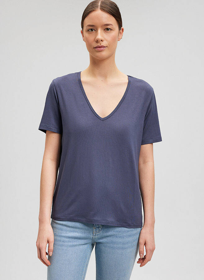 Movi V bo'yinli kulrang ayollar uchun futbolka M1612381-87111-V NECK BASIC - 3