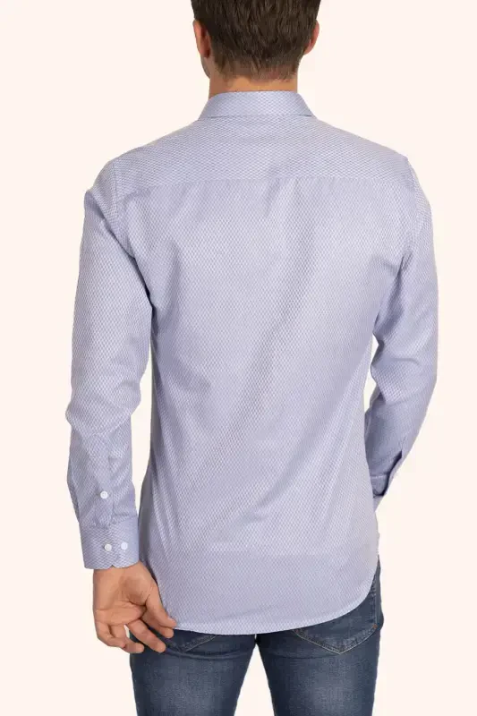 Moviy Baklava naqshli Slimfit erkaklar ko'ylagi - Moviy - 6