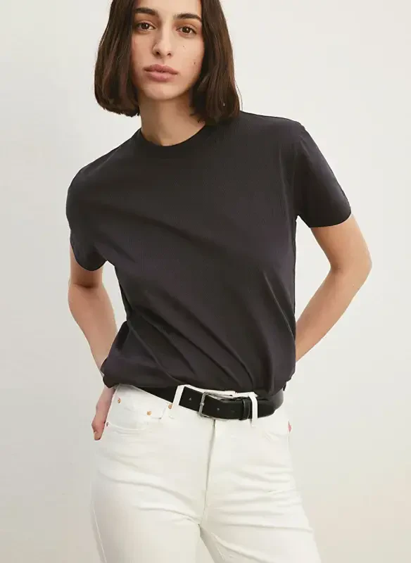 Moviy Bisiklet Yaka Kulrang Ayollar Futbolkasi M1600965-70087-BASIC SHORT SLEEVE T - 1