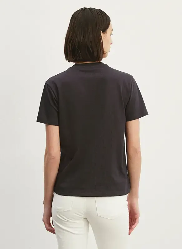 Moviy Bisiklet Yaka Kulrang Ayollar Futbolkasi M1600965-70087-BASIC SHORT SLEEVE T - 3