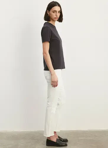 Moviy Bisiklet Yaka Kulrang Ayollar Futbolkasi M1600965-70087-BASIC SHORT SLEEVE T - 4