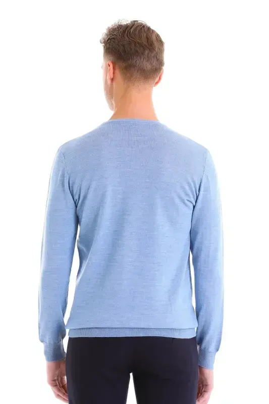 Moviy Comfort Fit tekis velosiped yoqali junli jun kozok - 1