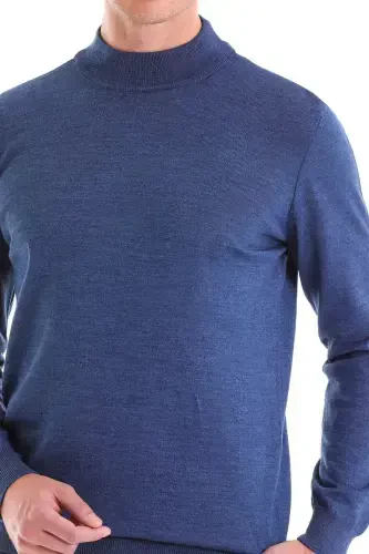 Moviy Comfort Fit tekis yarim balıkchi yoqali junli jun - 5