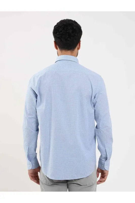 Moviy Erkaklar Regular Fit Pitikare Naqshli Tugmachali Yoqa Uzun Yengli Ko'ylak - 98284 - 5