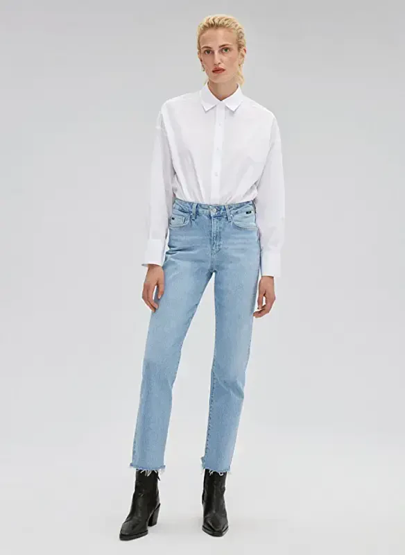 Moviy NEW YORK Yuqori Bel Ankle Pach Straight Fit Moviy Ayollar Jinsiy Shim M101441-86391 - 2