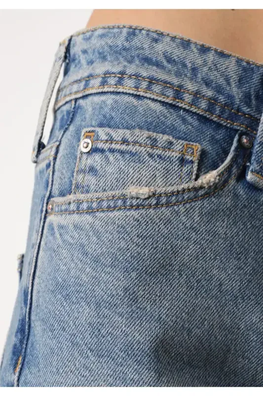 Moviy, o'rta bel, tek tek qisqichli ayollar shim (792 Mıla Regular Fit) - 6