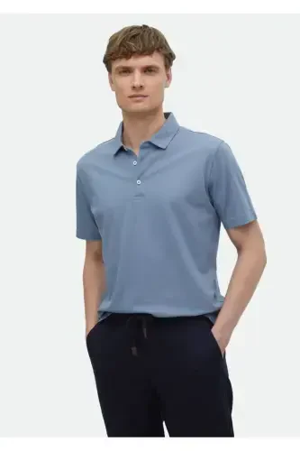 Moviy Polo Yaka %100 Paxta Futbolka - 1