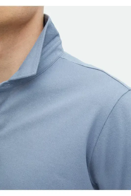 Moviy Polo Yaka %100 Paxta Futbolka - 3