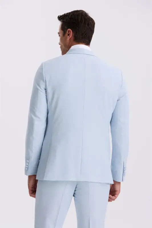 Moviy rangli, slim fit, shal yoqali, jiletli smoking kuyovlik kostyumi - 4