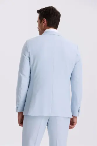 Moviy rangli, slim fit, shal yoqali, jiletli smoking kuyovlik kostyumi - 4